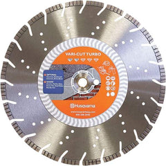 Husqvarna - 14" Diam, 25/32 & 1" Arbor Hole Diam, Continuous Edge Tooth Wet & Dry Cut Saw Blade - Diamond-Tipped, Fast Cutting Action, Standard Round Arbor - Americas Tooling