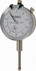 Fowler - 1" Range, 0-100 Dial Reading, 0.001" Graduation Dial Drop Indicator - 2-1/4" Dial, 0.1" Range per Revolution, Revolution Counter - Americas Tooling