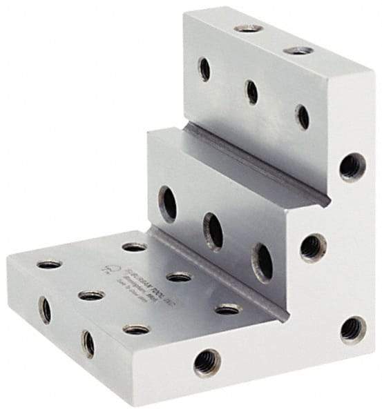 Suburban Tool - 3" Wide x 2-3/4" Deep x 3" High Steel Precision-Ground Angle Plate - Stepped Plate, Machined Holes on Surface, Open End, 9/16" Thick, Single Plate - Americas Tooling