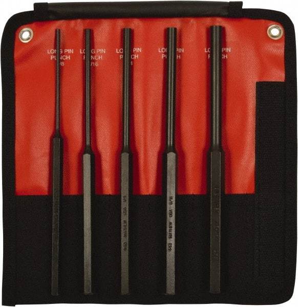 Mayhew - 5 Piece, 1/8 to 3/8", Pin Punch Set - Hex Shank, Steel, Comes in Kit Bag - Americas Tooling