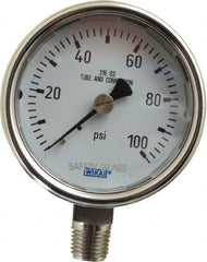 Wika - 2-1/2" Dial, 1/4 Thread, 0-100 Scale Range, Pressure Gauge - Lower Connection Mount, Accurate to 2-1-2% of Scale - Americas Tooling