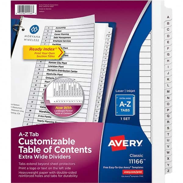 AVERY - Tabs, Indexes & Dividers Indexes & Divider Type: Preprinted Tab Dividers Size: 8 1/2 x 11 - Americas Tooling