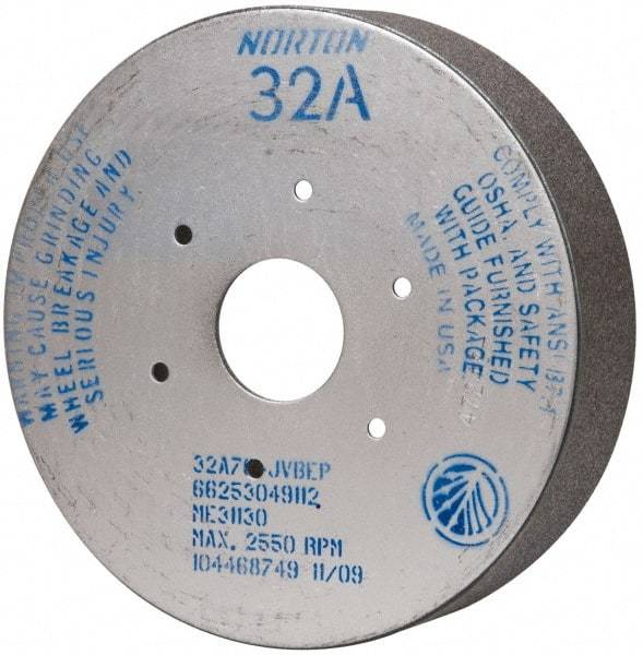 Norton - 9" Diam, 4-15/16" Hole Size, 2" Overall Thickness, 70 Grit, Type 35 Tool & Cutter Grinding Wheel - Medium Grade, Aluminum Oxide, J Hardness, Vitrified Bond, 2,550 RPM - Americas Tooling