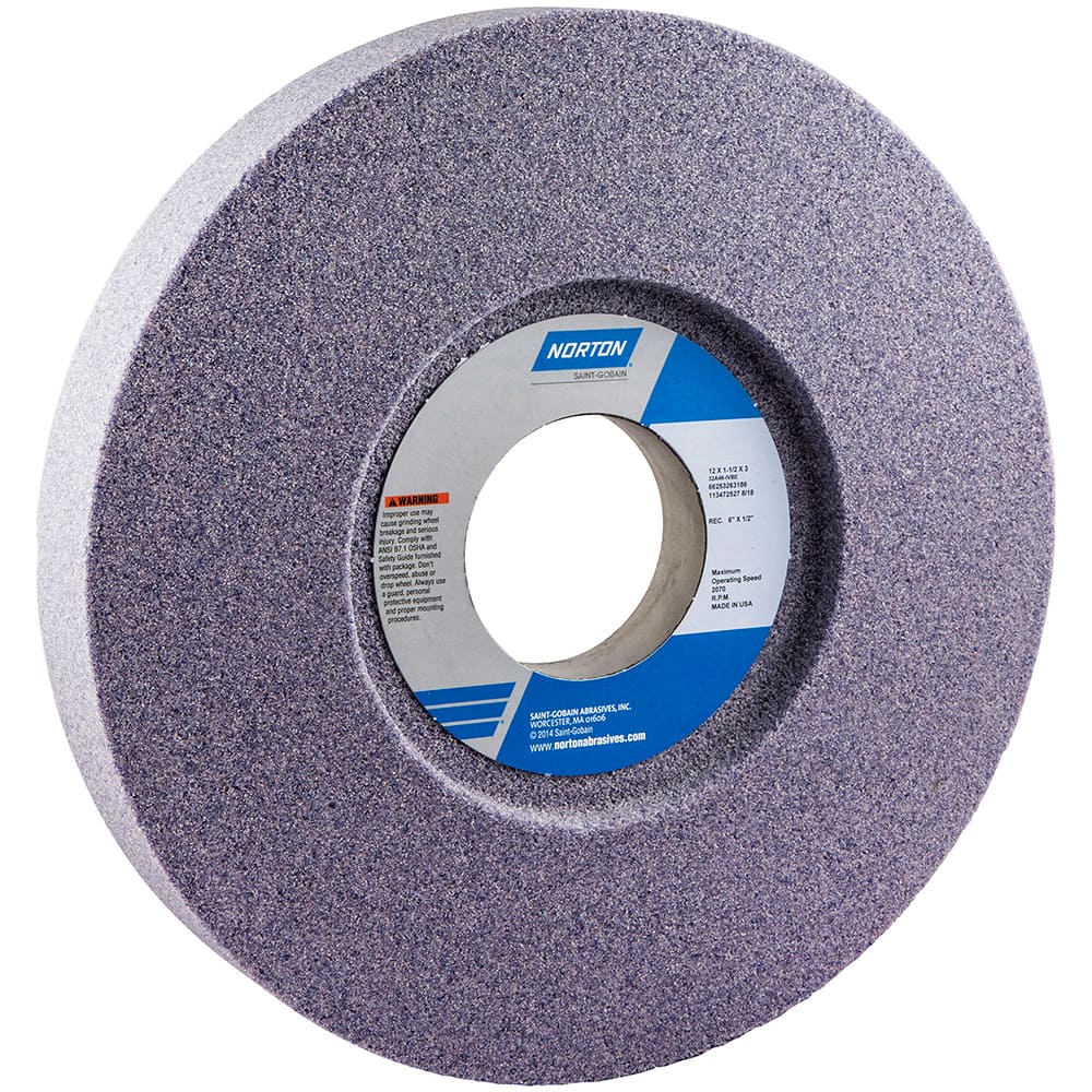 Norton - 12" Diam x 3" Hole x 1-1/2" Thick, I Hardness, 46 Grit Surface Grinding Wheel - Americas Tooling