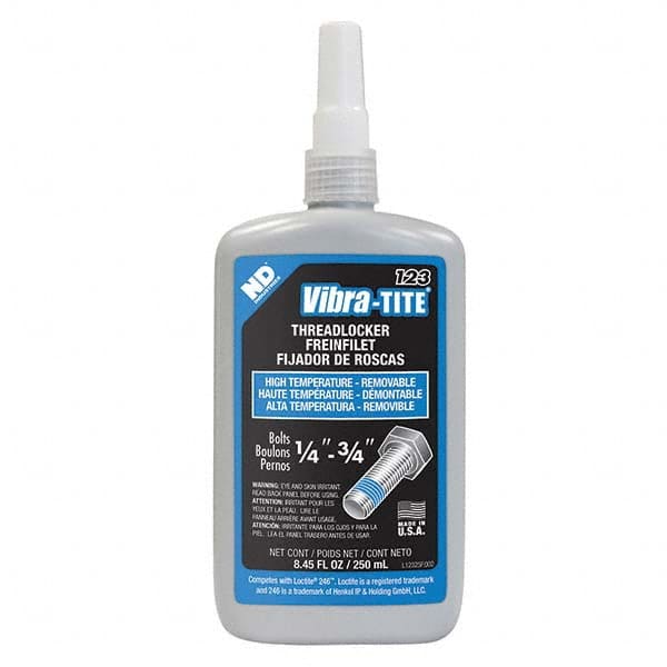 Vibra-Tite - 250 mL Bottle, Blue, Medium Strength High Temp Threadlocker - Americas Tooling