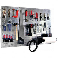 Wall Control - 48" Wide x 32" High Peg Board Kit - 3 Panels, Galvanized Steel, Galvanized/Black - Americas Tooling