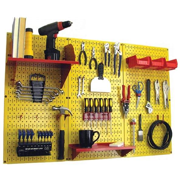 Wall Control - 48" Wide x 32" High Peg Board Kit - 3 Panels, Metal, Yellow/Red - Americas Tooling