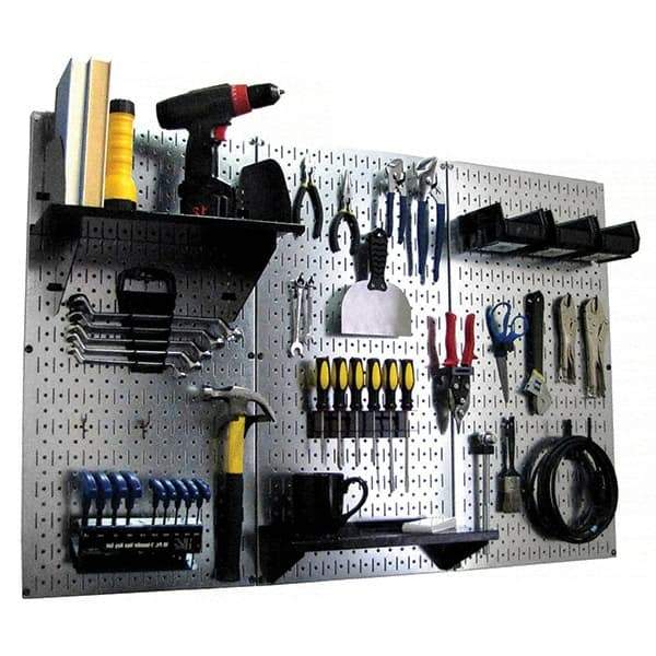 Wall Control - 48" Wide x 32" High Peg Board Kit - 3 Panels, Galvanized Steel, Galvanized/Black - Americas Tooling