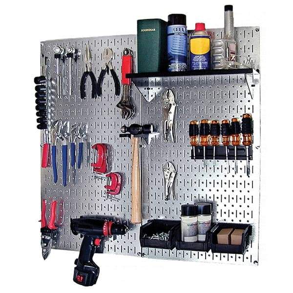 Wall Control - 32" Wide x 32" High Peg Board Kit - 2 Panels, Galvanized Steel, Galvanized/Black - Americas Tooling