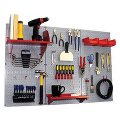 Wall Control - 48" Wide x 32" High Peg Board Kit - 3 Panels, Metal, Gray/Red - Americas Tooling