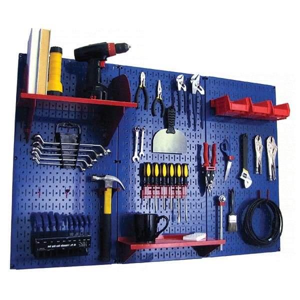 Wall Control - 48" Wide x 32" High Peg Board Kit - 3 Panels, Metal, Blue/Red - Americas Tooling