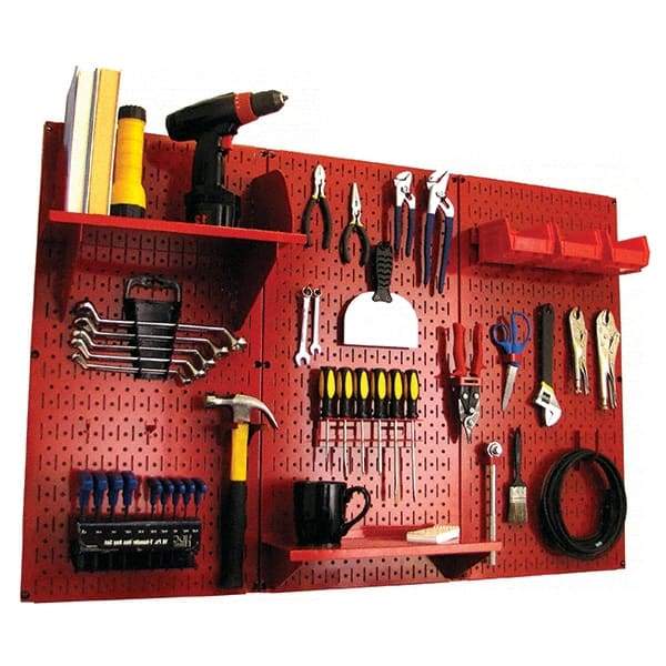 Wall Control - 48" Wide x 32" High Peg Board Kit - 3 Panels, Metal, Red - Americas Tooling