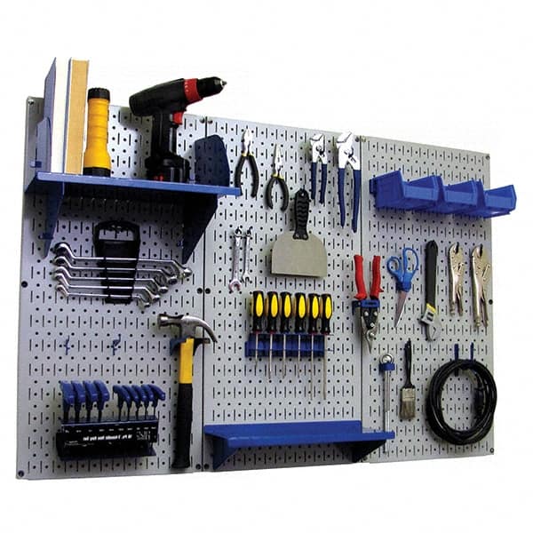 Wall Control - 48" Wide x 32" High Peg Board Kit - 3 Panels, Metal, Gray/Blue - Americas Tooling