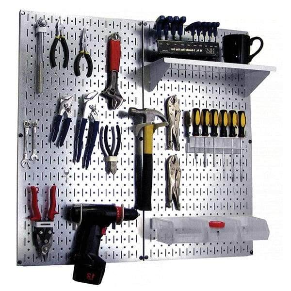 Wall Control - 32" Wide x 32" High Peg Board Kit - 2 Panels, Galvanized Steel, Galvanized/White - Americas Tooling