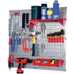 Wall Control - 32" Wide x 32" High Peg Board Kit - 2 Panels, Galvanized Steel, Galvanized/Red - Americas Tooling