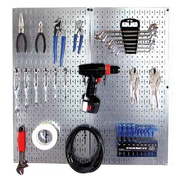 Wall Control - 32" Wide x 32" High Peg Board Kit - 2 Panels, Galvanized Steel, Galvanized/Black - Americas Tooling