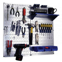 Wall Control - 32" Wide x 32" High Peg Board Kit - 2 Panels, Galvanized Steel, Galvanized/Blue - Americas Tooling