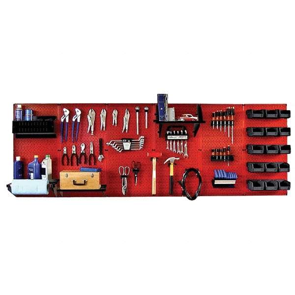 Wall Control - 96" Wide x 32" High Peg Board Kit - 6 Panels, Metal, Red/Black - Americas Tooling