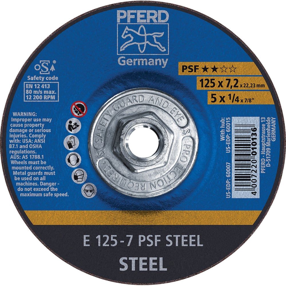 PFERD - Depressed-Center Wheels; Hole Thread Size: 5/8-11 ; Connector Type: Arbor ; Wheel Type Number: Type 27 ; Abrasive Material: Aluminum Oxide ; Maximum RPM: 12200.000 ; Grit: 24 - Exact Industrial Supply