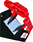 10 Piece - 3/32 - 3/8" T-Handle Style - 6'' Arm- Hex Key Set with Plain Grip in Stand - Americas Tooling