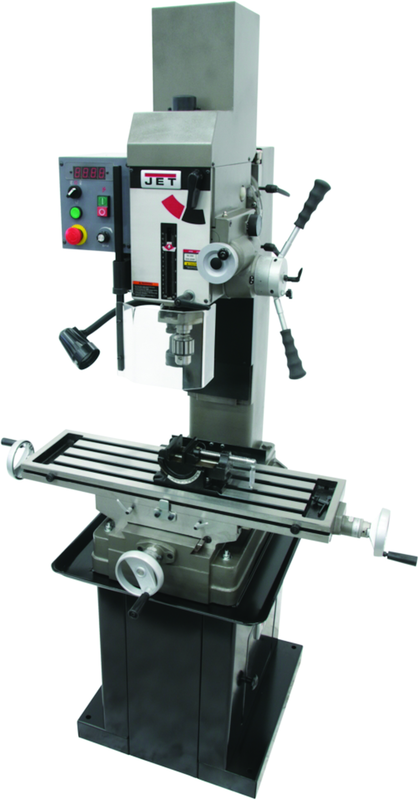 JMD-45VSPFT Variable Speed Geared Head Square Column Mill Drill with Power Downfeed & Newall DP500 2-Axis DRO & X-Axis Powerfeed - Americas Tooling