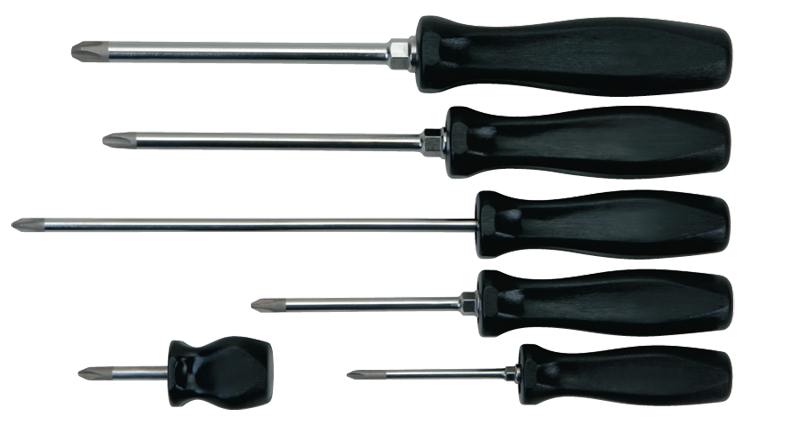 6 Piece - Phillips® Screwdriver Set - Includes: 6-1/4 #1; 7-5/16 #2; 12 #2; 10-1/2 #3; 10-3/4 #4; 3-1/2 #2 - Americas Tooling