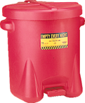 #937FL -- 14 Gallon Poly Oily Waste Can -- Self closing lid with foot lever -- Red HDPE - Americas Tooling