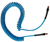 #PUE1410BT - 1/4 MPT x 10 Feet - Transparent Blue Polyurethane - 2 Swivel Fitting(s) - Self-Storing Hose - Americas Tooling