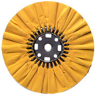 16 x 1-1/4'' (7 x 8'' Flange) - Cotton Treated - Stiff Yellow Sheeting for Non-Ferrous Metals Ventilated Bias Buffing Wheel - Americas Tooling