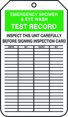 Inspection Record Tag, Emergency Shower & Eye Wash Test Record, 25/Pk, Plastic - Americas Tooling