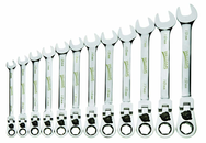 12 Piece - 12 Pt Ratcheting Flex-Head Combination Wrench Set - High Polish Chrome Finish - Metric 8mm - 19mm - Americas Tooling