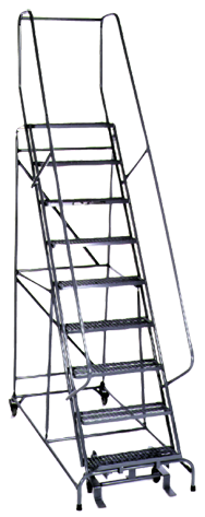 Model 1000; 9 Steps; 32 x 65'' Base Size - Steel Mobile Platform Ladder - Americas Tooling