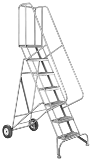 Model 6500; 8 Steps; 30 x 65'' Base Size - Roll-N-Fold Ladder - Americas Tooling