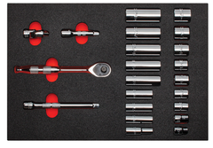 Proto® Foamed 3/8" Drive 22 Piece Socket Set w/ Precision 90 Pear Head Ratchet- Full Polish- 12 Point - Americas Tooling