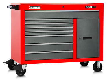 Proto® 550S 50" Workstation - 8 Drawer & 2 Shelves, Safety Red and Gray - Americas Tooling