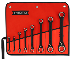 Proto® 8 Piece Black Chrome Double Box Reversible Ratcheting Wrench Set - Spline - Americas Tooling