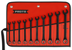 Proto® 10 Piece Black Chrome Metric Non-Reversible Combination Ratcheting Wrench Set - Spline - Americas Tooling