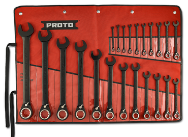 Proto® 22 Piece Black Chrome Reversible Combination Ratcheting Wrench Set - Spline - Americas Tooling