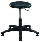 Round Polyurethane Stool - Standard Glides, 14" Soft Black Poly Seat, Pneumatic Hgt Adj, Black ABS Five Star Base, Desk Hgt 16.5"-21.5" - Americas Tooling