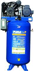 80 Gallon Vertical Tank Two Stage; Belt Drive; 5HP 230V 1PH; 18.4CFM@175PSI; 530lbs. - Americas Tooling