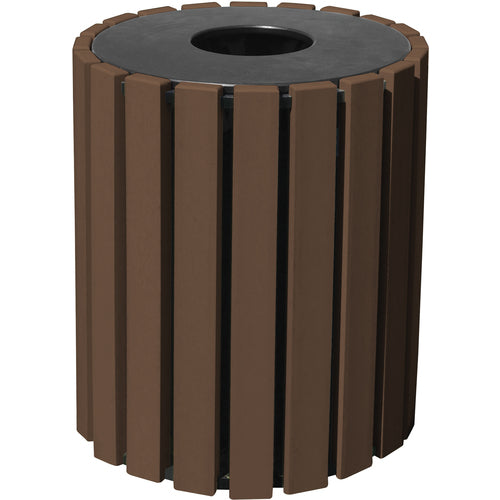 Trash Receptical Poly Round 33 Gal-Brown - Exact Industrial Supply