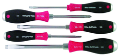 5 Piece - SoftFinish® Cushion Grip Extra Heavy Duty Screwdriver w/ Hex Bolster & Metal Striking Cap Set - #53090 - Includes: Slotted 5.5 - 8.0mm Phillips #1 -2 - Americas Tooling