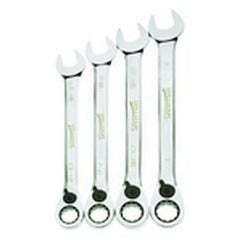 4 Piece - 12 Pt Ratcheting Combination Wrench Set - High Polish Chrome Finish SAE - 13/16" - 1" - Americas Tooling