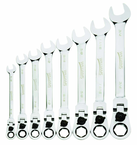 8 Piece - 12 Pt Ratcheting Flex-Head Combination Wrench Set - High Polish Chrome Finish SAE; 5/16 - 3/4" - Americas Tooling