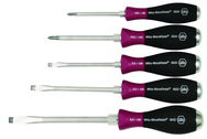 5 Piece - MicroFinish Non-Slip Grip Screwdriver w/Hex Bolster & Metal Striking Cap - #53390 - Includes: Slotted 5.5 - 8.0mm Phillips #1 - 2 - Americas Tooling