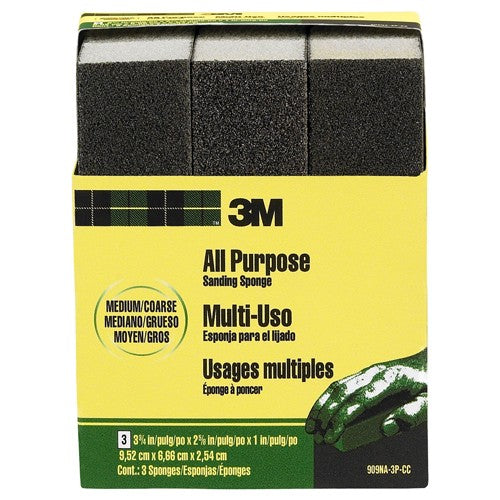 ‎3M General Purpose Sanding Sponge 909NA-3P-CC 3 3/4″ × 2 5/8″ × 1″ Dual Grit Medium/Coarse - Americas Tooling