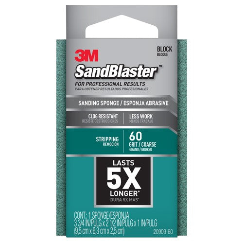 ‎3M SandBlaster Advanced Sanding Sanding Sponge 20909-60 60 grit 3-3/4″ × 2-1/2 × 1″ - Americas Tooling