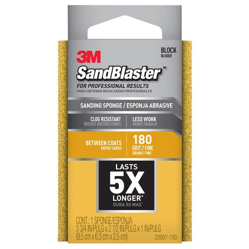 ‎3M SandBlaster Advanced Sanding Sanding Sponge 20907-180 180 grit 3-3/4″ × 2-1/2 × 1″ - Americas Tooling