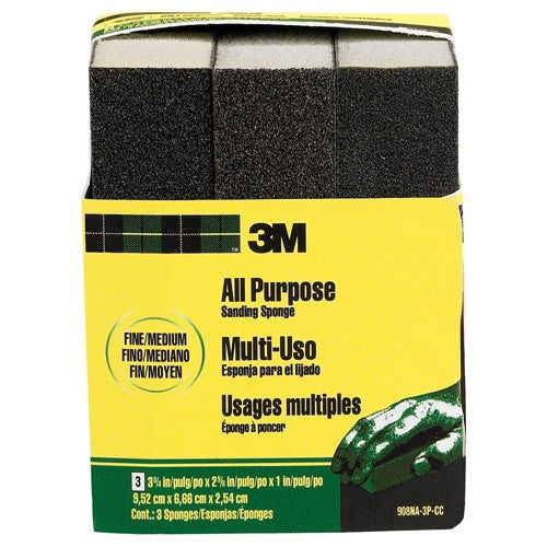 ‎3M General Purpose Sanding Sponge 908NA-3P-CC 3 3/4″ × 2 5/8″ × 1″ Dual Grit Fine/Medium - Americas Tooling