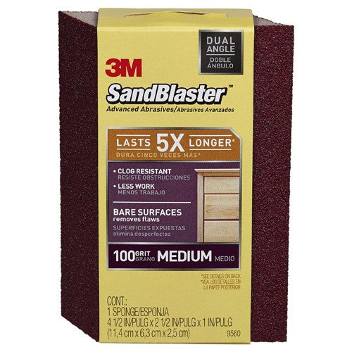 ‎3M SandBlaster EDGE DETAILING Sanding Sponge 9560 100 grit 4-1/2″ × 2-1/2 × 1″ 1/pk - Americas Tooling